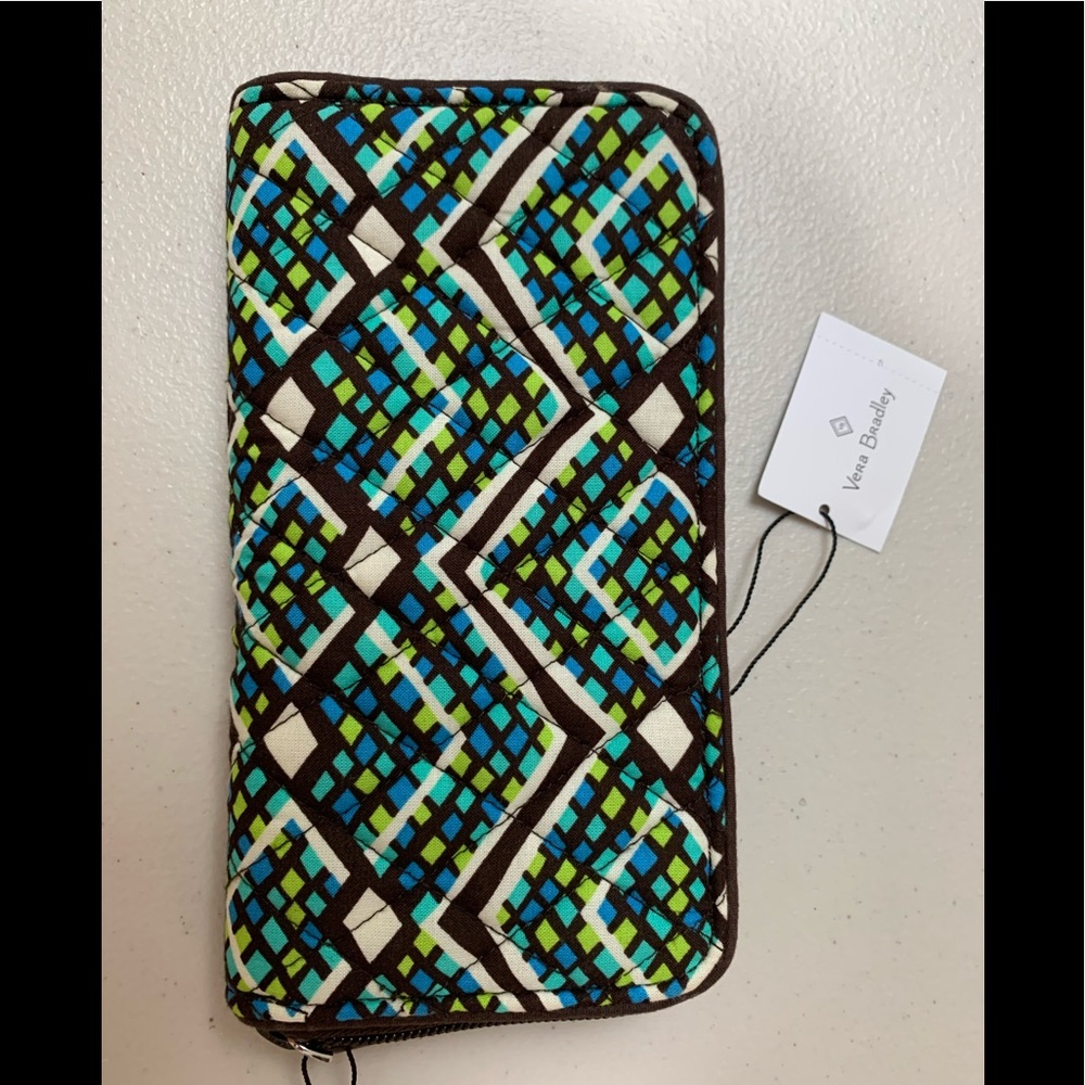 🪲Vera Bradley Wallet NWT Georgia Wallet Rain Forest Blue Brown White 8” x 4”